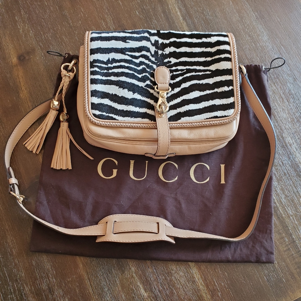 Gucci Beige Leather and Zebra Pony Hair Messenger